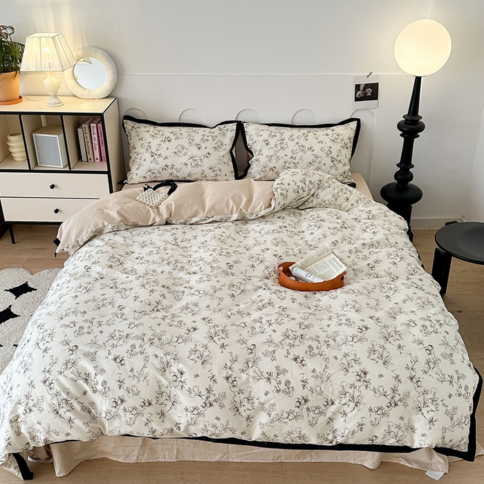 91家纺网 家纺一手货源 找家纺 （总）昔可 2024新款单层黑边复古花古典儒雅四件套