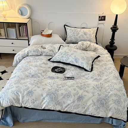 91家纺网 家纺一手货源 找家纺 （总）昔可 2024新款单层黑边复古花古典儒雅四件套