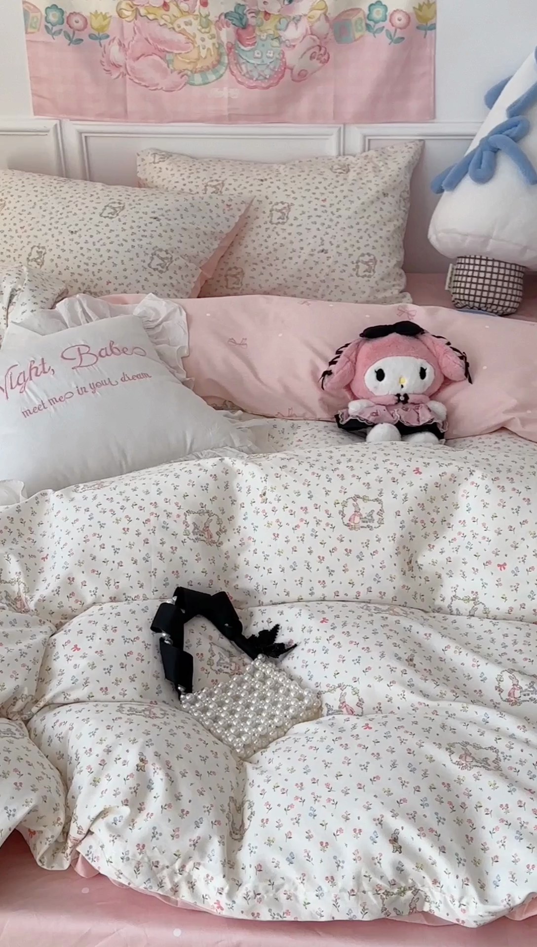 91家纺网 家纺一手货源 找家纺 昔可 新款春日氛围感小清新亲肤四件套 花园小兔