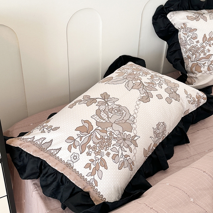 91家纺网 家纺一手货源 找家纺 昔可 新款单层大黑边复古花轻奢风四件套 复古咖花