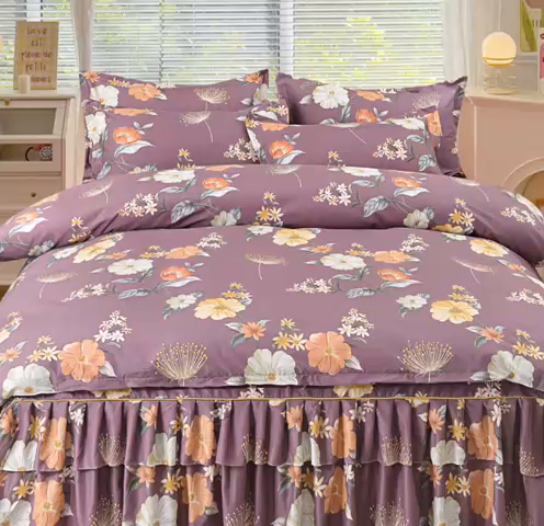 91家纺网 家纺一手货源 找家纺 小雨家纺 2026新款芦荟棉单被套 如花似锦-棕