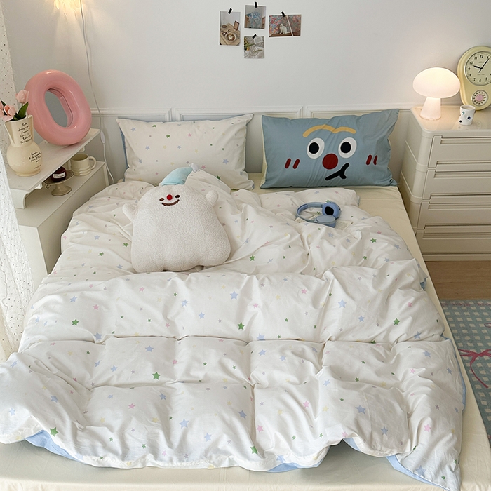 91家纺网 家纺一手货源 找家纺 昔可 新款创意枕套时尚柔舒全棉四件套 奶味星星