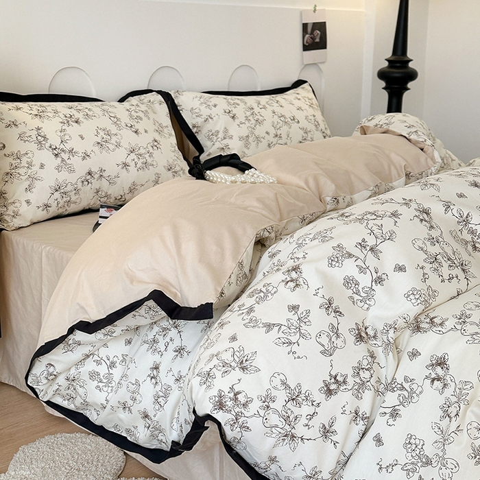 91家纺网 家纺一手货源 找家纺 （总）昔可 2024新款单层黑边复古花古典儒雅四件套