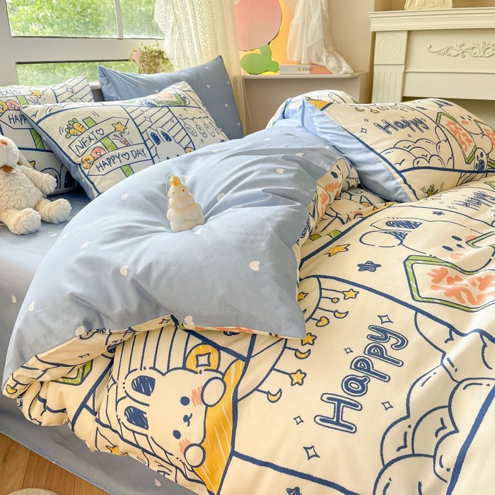 91家纺网 家纺一手货源 找家纺 本制 2024新款全棉印花小清新四件套 发财兔