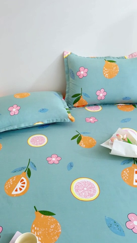 91家纺网 家纺一手货源 找家纺 靓生活 2024新款加厚磨毛生态棉单品床笠 水果派对