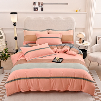 喜四方 2024新款色织全棉水洗棉四件套 莫兰迪-粉