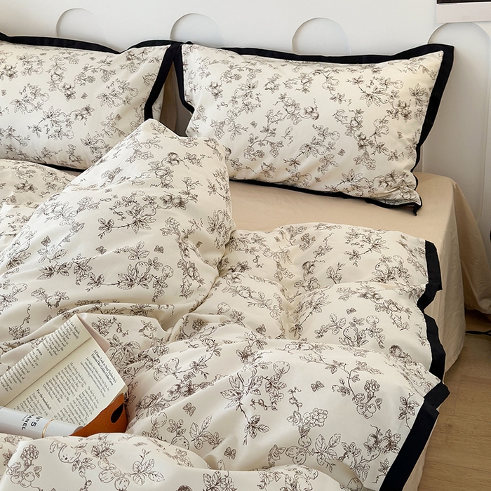 91家纺网 家纺一手货源 找家纺 （总）昔可 2024新款单层黑边复古花古典儒雅四件套