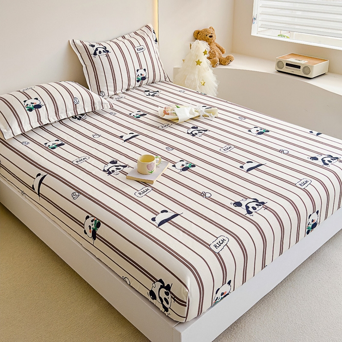 91家纺网 家纺一手货源 找家纺 靓生活 2024新款加厚磨毛生态棉单品床笠 熊猫宝贝