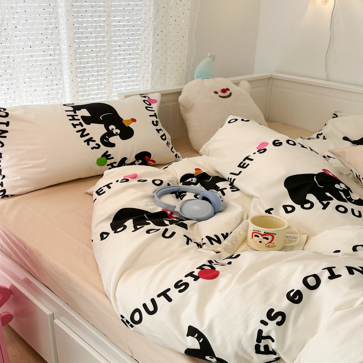 91家纺网 家纺一手货源 找家纺 （总）昔可 新款多巴胺卡通简约风可爱亲肤四件套