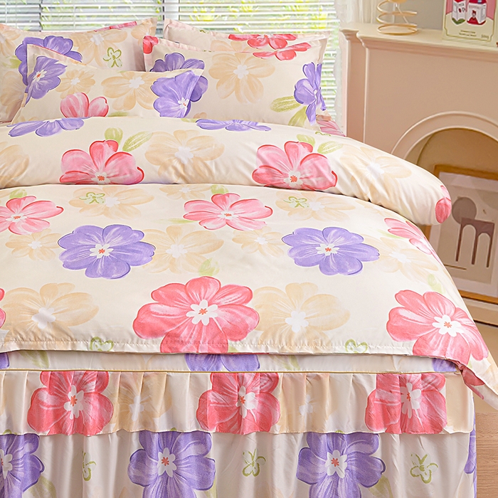 91家纺网 家纺一手货源 找家纺 小雨家纺 2026新款芦荟棉床裙四件套 甜梦-莲