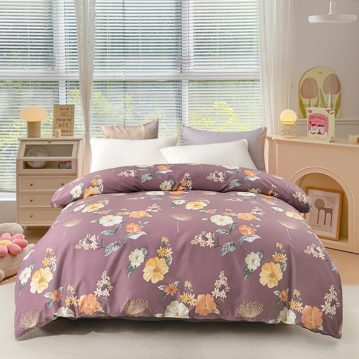 91家纺网 家纺一手货源 找家纺 小雨家纺 2026新款芦荟棉单被套 如花似锦-棕