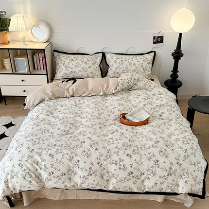 91家纺网 家纺一手货源 找家纺 （总）昔可 2024新款单层黑边复古花古典儒雅四件套