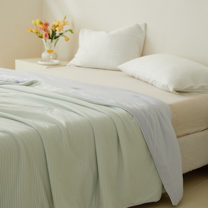 91家纺网 家纺一手货源 找家纺 佑先生 2024新款条纹印花凉感被 条纹-青草绿