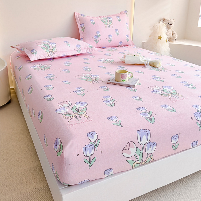 91家纺网 家纺一手货源 找家纺 靓生活 2024新款加厚磨毛生态棉单品床笠 紫色浪漫