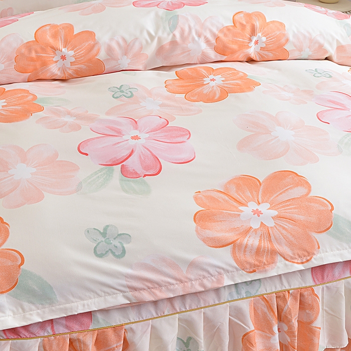 91家纺网 家纺一手货源 找家纺 小雨家纺 2026新款芦荟棉床裙四件套 甜梦-桔