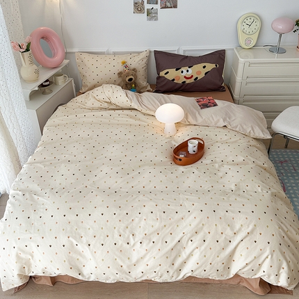 昔可 新款创意枕套时尚柔舒全棉四件套 草莓拿铁