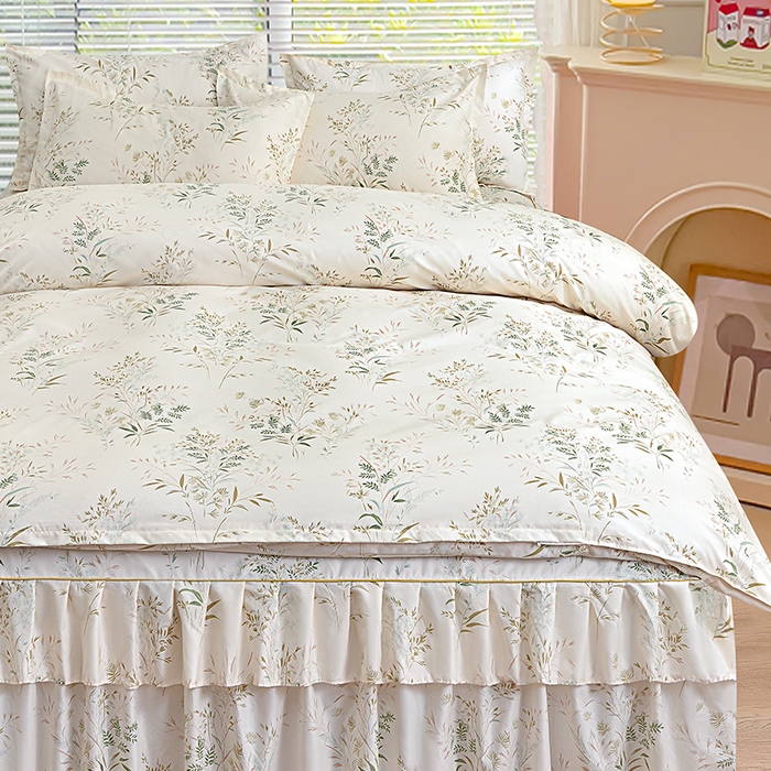 91家纺网 家纺一手货源 找家纺 小雨家纺 2026新款芦荟棉床裙四件套 香草