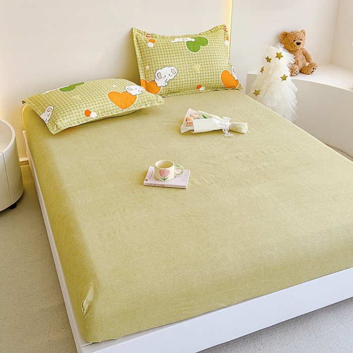 91家纺网 家纺一手货源 找家纺 靓生活 2024新款加厚磨毛生态棉单品床笠 爱心萌宠