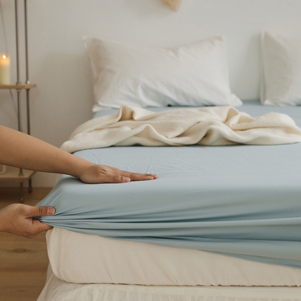 新款40支全棉水洗棉纯色单品系列-单床笠 星蓝色