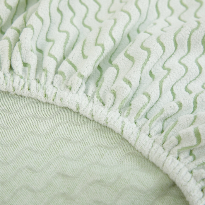 91家纺网 家纺一手货源 找家纺 千彤 2024新款常规款-阳离子拉花绒水波纹系列沙发笠沙发套罩弹力全包 浅绿