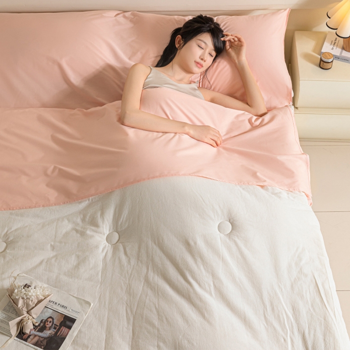 91家纺网 家纺一手货源 找家纺 澳梵家居 60s全棉纯色旅行睡袋 白桃粉