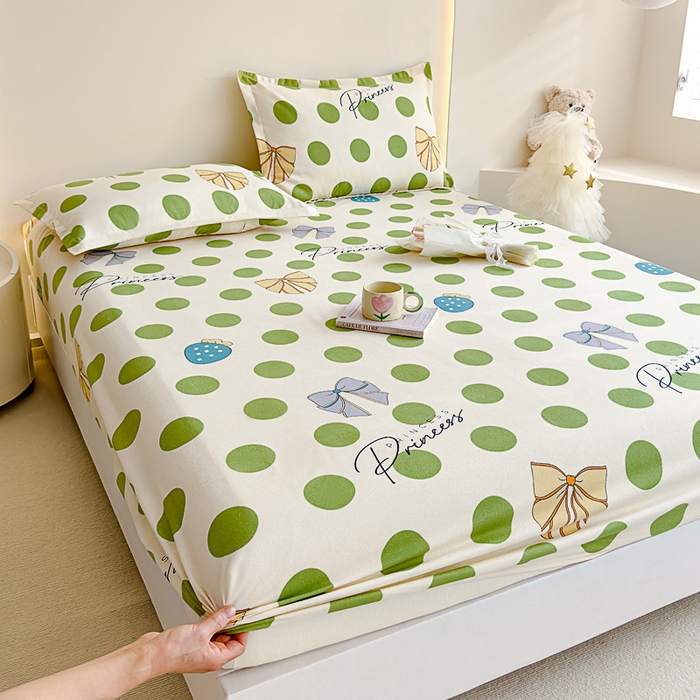 91家纺网 家纺一手货源 找家纺 靓生活 2024新款加厚磨毛生态棉单品床笠 波点人生