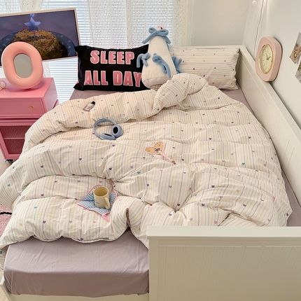 昔可 新款创意枕套时尚柔舒全棉四件套 波纹爱心