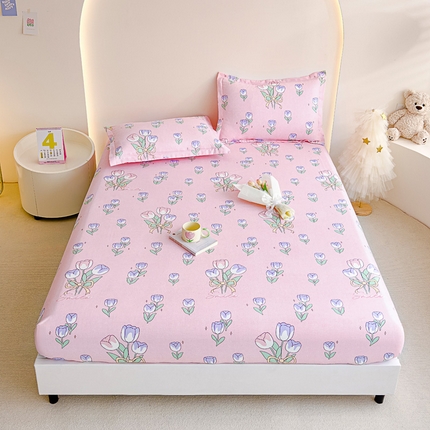 靓生活 2024新款加厚磨毛生态棉单品床笠 紫色浪漫