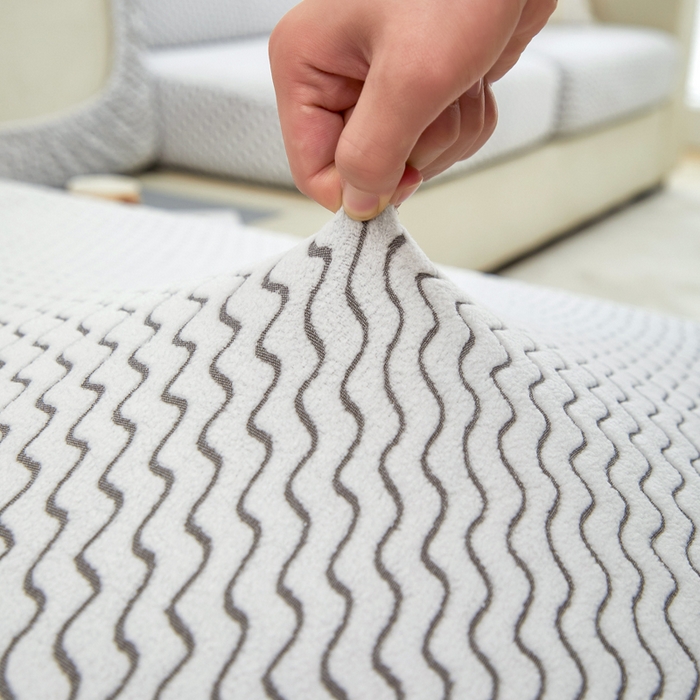 91家纺网 家纺一手货源 找家纺 千彤 2024新款常规款-阳离子拉花绒水波纹系列沙发笠沙发套罩弹力全包 深灰