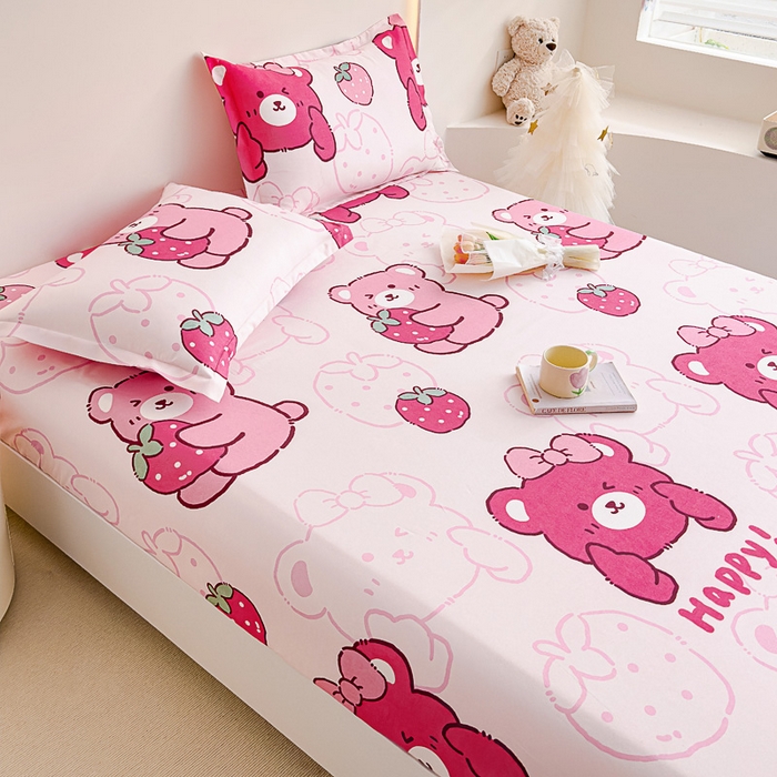 91家纺网 家纺一手货源 找家纺 靓生活 2024新款加厚磨毛生态棉单品床笠 可爱萌熊