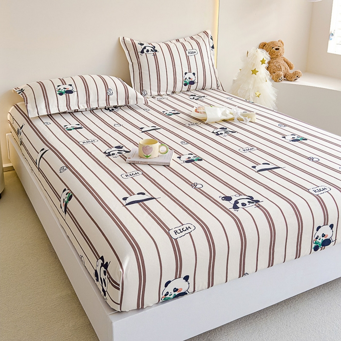 91家纺网 家纺一手货源 找家纺 靓生活 2024新款加厚磨毛生态棉单品床笠 熊猫宝贝