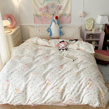 昔可 新款春日氛围感小清新亲肤四件套 天鹅玫瑰