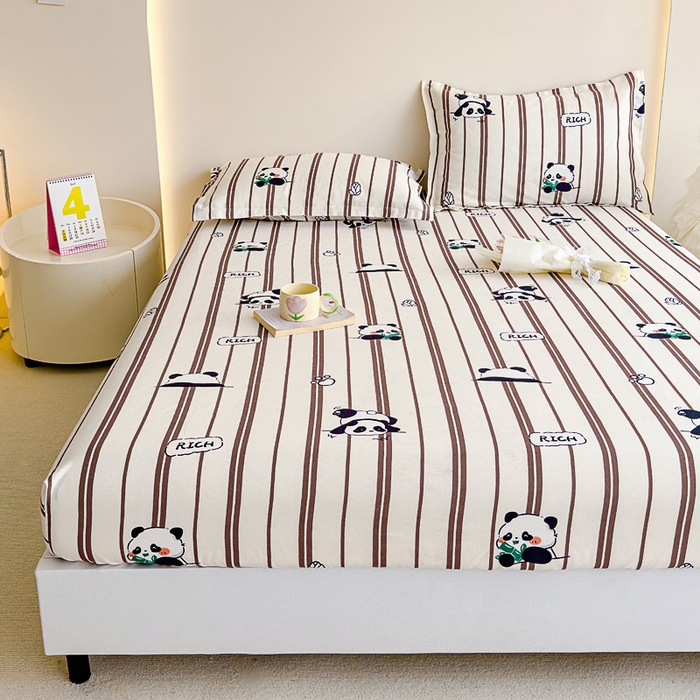 91家纺网 家纺一手货源 找家纺 靓生活 2024新款加厚磨毛生态棉单品床笠 熊猫宝贝