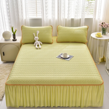 91家纺网 家纺一手货源 找家纺 （总）诺梵家纺 2025新款0.5凉感丝乳胶凉席床裙款三件套