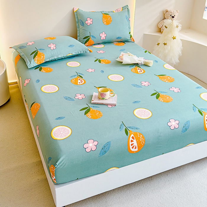 91家纺网 家纺一手货源 找家纺 靓生活 2024新款加厚磨毛生态棉单品床笠 水果派对