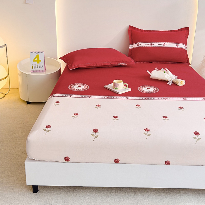 91家纺网 家纺一手货源 找家纺 靓生活 2024新款加厚磨毛生态棉单品床笠 玫瑰佳人