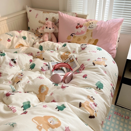 91家纺网 家纺一手货源 找家纺 （总）桃喜 2024新款全棉印花卡通混搭系列四件套