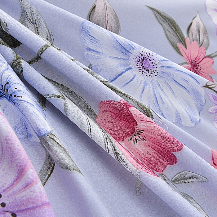 91家纺网 家纺一手货源 找家纺 小雨家纺 2026新款芦荟棉单被套 如花似锦-浅灰