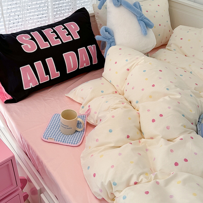 91家纺网 家纺一手货源 找家纺 昔可 新款创意枕套时尚柔舒全棉四件套 彩色点点