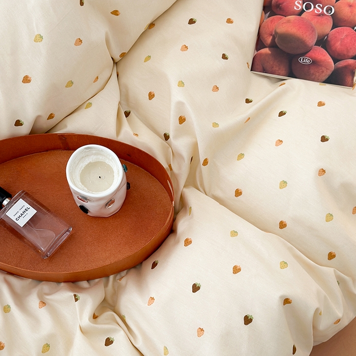 91家纺网 家纺一手货源 找家纺 昔可 新款创意枕套时尚柔舒全棉四件套 草莓拿铁