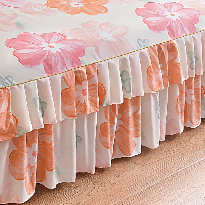 91家纺网 家纺一手货源 找家纺 小雨家纺 2026新款芦荟棉床裙三件套 甜梦-桔