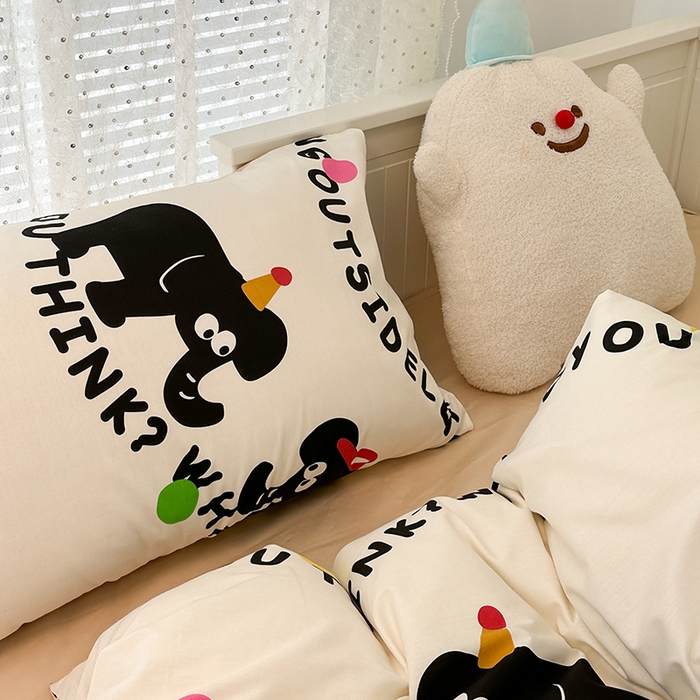 91家纺网 家纺一手货源 找家纺 昔可 新款多巴胺卡通简约风可爱亲肤四件套 小黑象