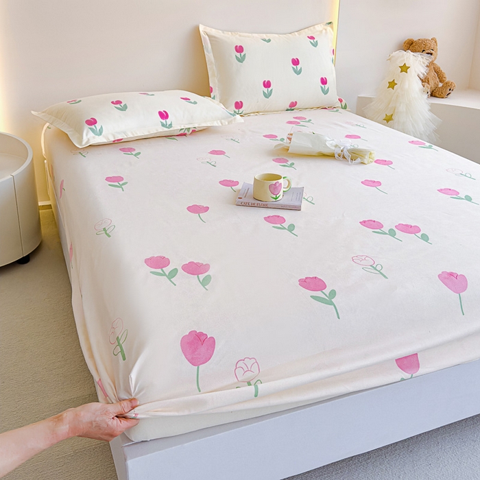 91家纺网 家纺一手货源 找家纺 靓生活 2024新款加厚磨毛生态棉单品床笠 田园花语