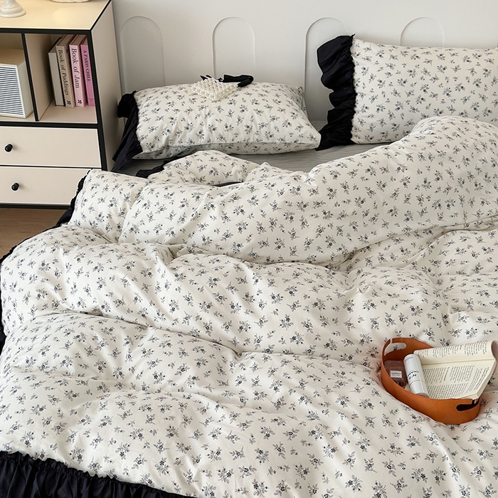 91家纺网 家纺一手货源 找家纺 昔可 新款法式大花边全棉四件套 春日花影