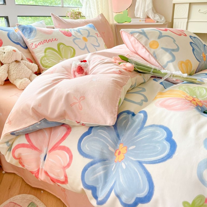 91家纺网 家纺一手货源 找家纺 本制 2024新款全棉印花小清新四件套 七色花