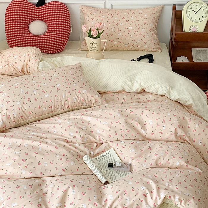 91家纺网 家纺一手货源 找家纺 昔可 新款春日氛围感小清新亲肤四件套 小樱桃兔兔