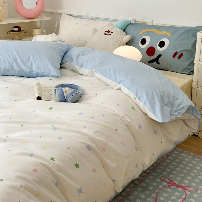 91家纺网 家纺一手货源 找家纺 昔可 新款创意枕套时尚柔舒全棉四件套 奶味星星