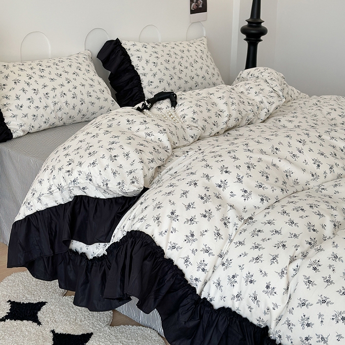 91家纺网 家纺一手货源 找家纺 昔可 新款法式大花边全棉四件套 春日花影