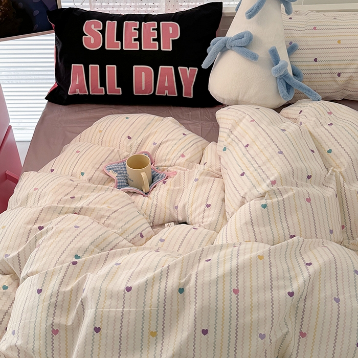 91家纺网 家纺一手货源 找家纺 昔可 新款创意枕套时尚柔舒全棉四件套 波纹爱心