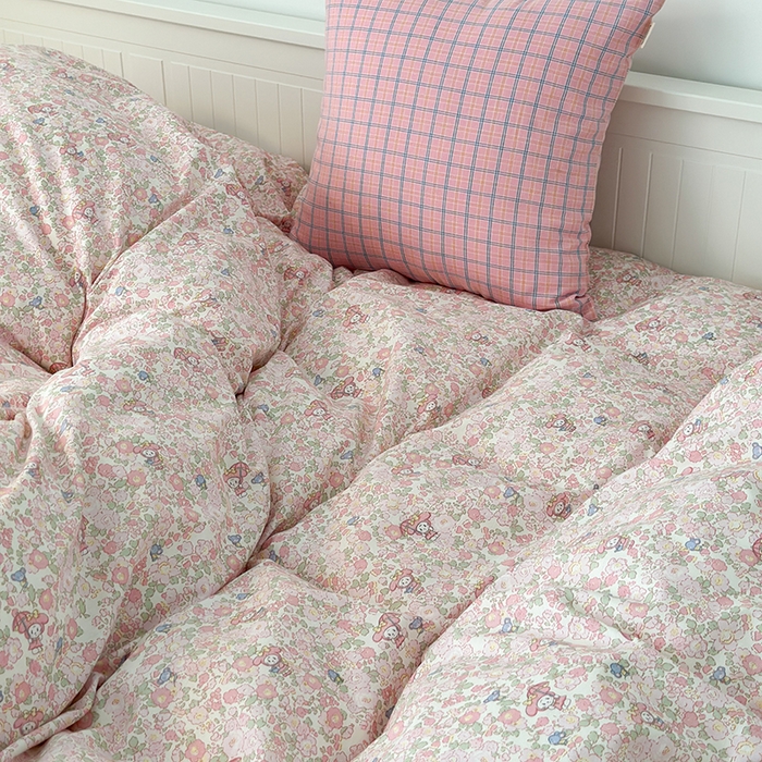 91家纺网 家纺一手货源 找家纺 昔可 新款春日氛围感小清新亲肤四件套 粉樱小兔